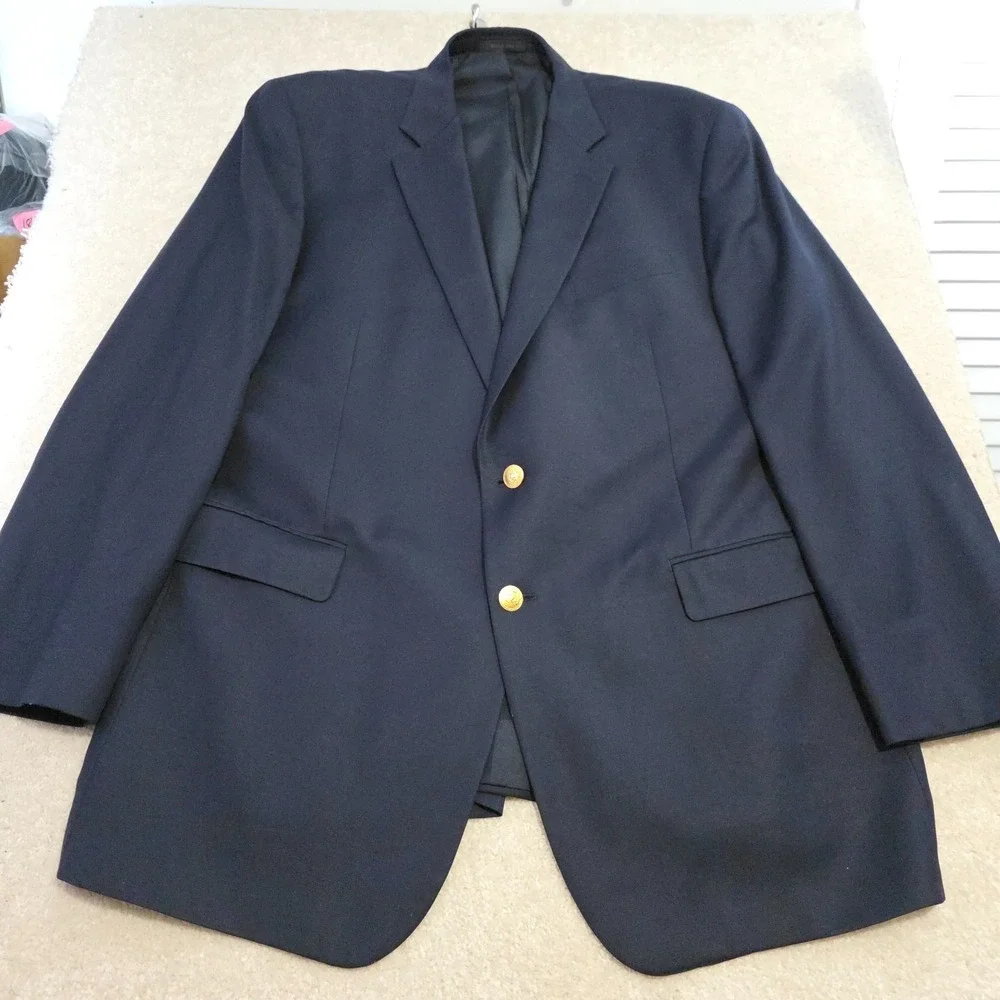 Lauren Ralph Lauren Blazer Mens 46L Navy Blue Wool Notch Lapel 2-Gold Button
